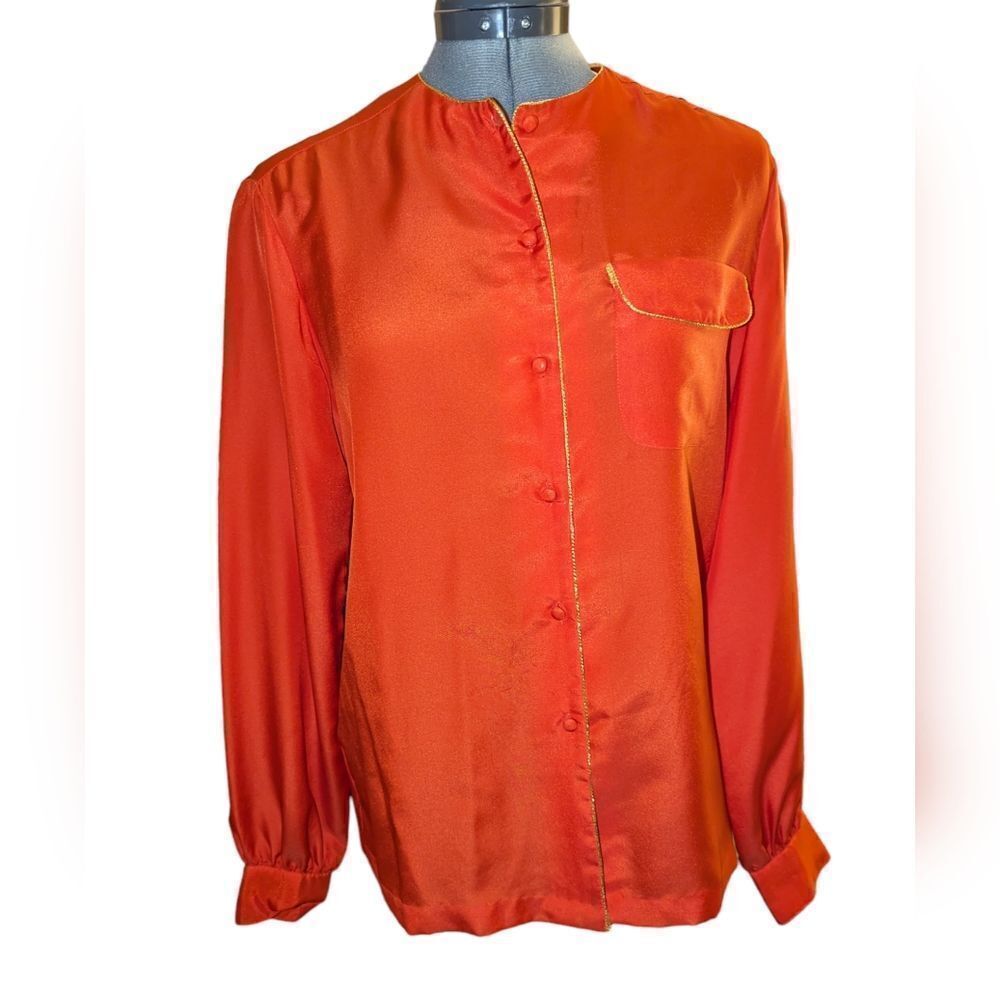 Vintage Lady Manhattan red blouse with gold trim details